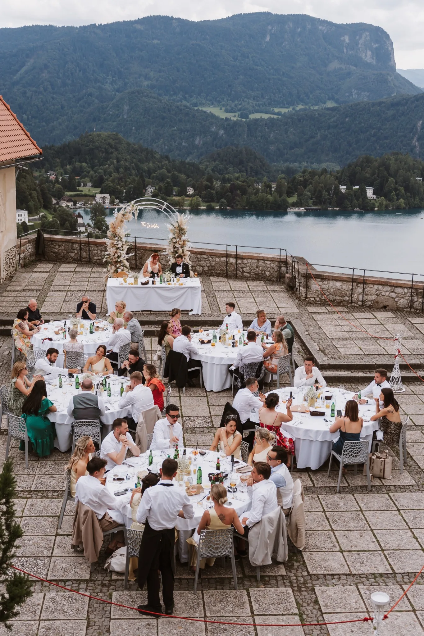 Wedding dinner on the terrace of Bled Castle