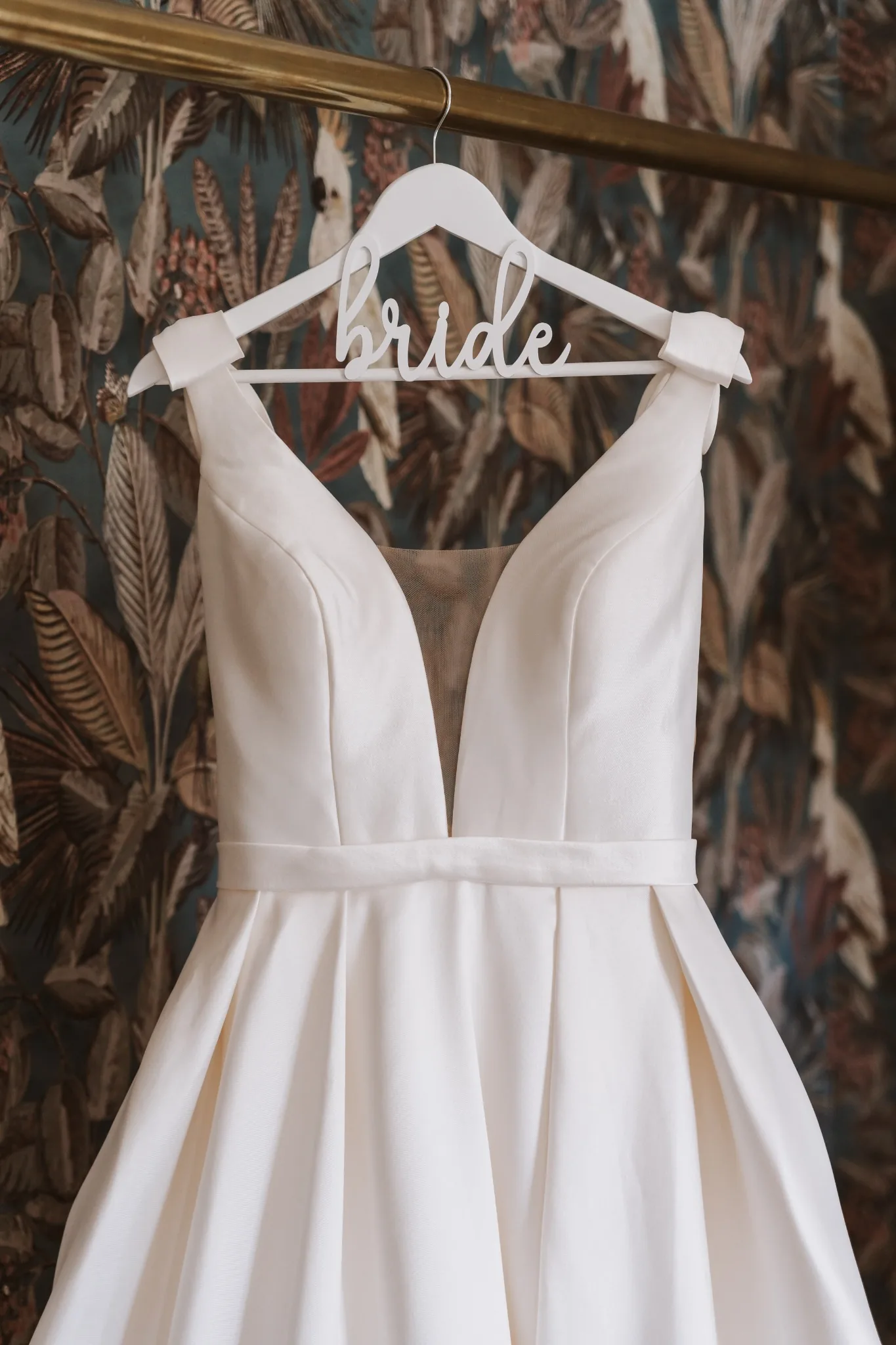 Bride’s wedding dress before a destination wedding at Lake Bled